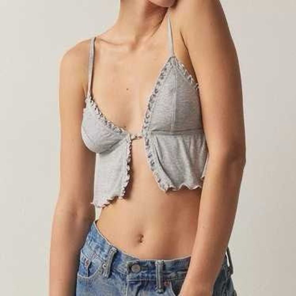 NWT Urban Outfitters Lettuce Trim Gray Clasp Front Bralette Cami Size Medium